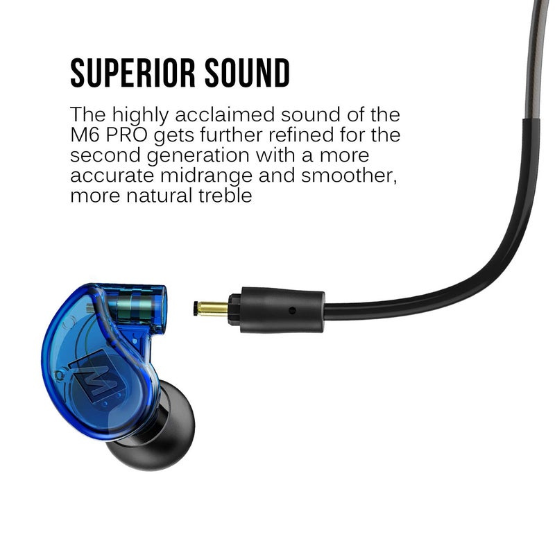 MEE audio M6 PRO In Ear Monitor Headphones for Musicians, 2nd Gen Model With Upgraded Sound, Memory Wire Earhooks & Replaceable Cables, Noise Isolating Professional Earbuds, 2 Cords Included (Blue) - Image 3
